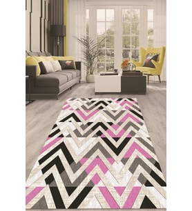 Dijital Kaymaz Taban Yıkanabilir Modern Renkli Salon Halısı Mutfak Halısı Yolluk ND-HT-1344 (Pembe)