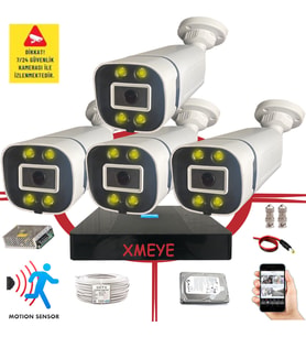 Bises 4 Kameralı Hareket Algılayan 5 MP Lens 4 Warm Led Gece Renkli Gösteren Güvenlik Kamerası Seti BS 604W