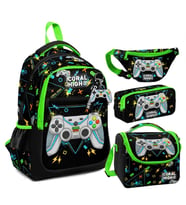 Coral High Siyah Fosforlu Yeşil Gamer Desenli Erkek Çocuk Okul Beslenme Kalemlik ve Bel Çantası Seti - İlkokul İçin Uygun (Çok Renkli)