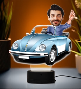 Doğum Günü Hediyesi,Sevgiliye Hediye, Kişiye Özel Fotoğraflı Üstü Açık Vosvos Karikatür 3D Led Lamba (Beyaz)
