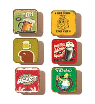 Bira Temalı 6lı Retro Ahşap Bardak Altlığı Seti