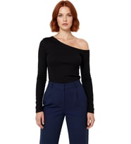 Kadın Vücuda Oturan Asimetrik Yaka Uzun Kollu Esnek Pamuklu Örme Bluz Cool & Comfort Persona Ramadan