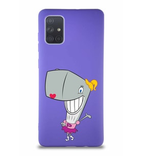 Samsung Galaxy A71 Soft Premier Kapak Pearl Yengeç Tasarımlı Silikon Kılıf - Mor (Şeffaf)