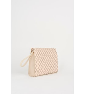 Kadın Petunya Desenli Krem Astarlı Suni Deri Bilek Askılı Portföy El Ve Clutch Çanta