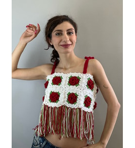 EL ÖRGÜSÜ GÜLLÜ KABARTMA PÜSKÜLLÜ KADIN BÜSTİYER CROP