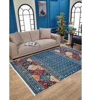 Dijital Kaymaz Yıkanabilir Mavi Geometrik Salon Halısı Mutfak Halısı Koridor Halısı Yolluk HLN1641