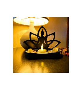 Alvera Lotus Buda Mumluk – 3D Baskı Dekoratif Tealight Mumluk-Siyah
