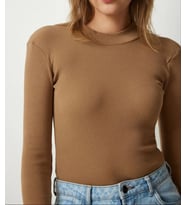 Kadın Full Likralı Fitilli Kaşkorse Body - Kahve