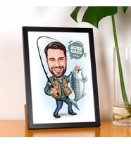 Kişiye Özel Balık Tutan Erkek Karikatürlü Resim Çerçevesi
