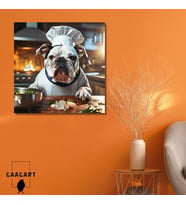 Kare Kanvas Mutfak Tablosu Aşçı Hayvanlar Beyaz Siyah Bulldog