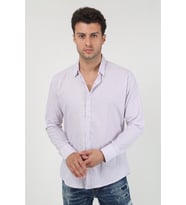 Erkek Kalın Dik Çizgili Uzun Kollu Slim Fit Gömlek 21Y-4300599 Lila