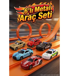 6'lı Metal Çek Bırak Oyuncak Araba Seti - Dayanıklı Diecast Gövde - Polis Taksi Araçları (8 cm)