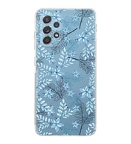 Samsung Galaxy A52  Kamera Korumalı  Kapak Floral Mavi Tasarımlı  Şeffaf Kılıf