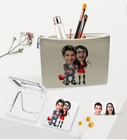 BK Gift Kişiye Özel Sevgililer Karikatürlü Keten Makyaj Çantası ve Ayna Seti, Sevgiliye Hediye, Sevgililer Günü Hediyesi, Doğum Günü Hediyesi-4