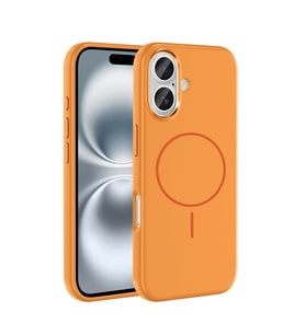 Apple iPhone 16 Uyumlu Kılıf M-Safe Şarj Özellikli Metal Kamera Çerçeveli Zore Edi Silikon Kapak (Turuncu)