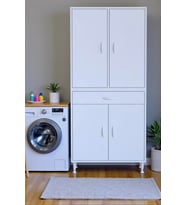 Eliusta Line Beyaz 80 cm Banyo Dolabı Çok Bölmeli Banyo Düzenleyici Dolap 4 Kapaklı 4 Raflı 80x173x32,5 cm