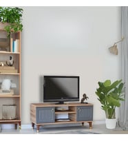Eva Tv Sehpası Atlantik Çam Antrasit Gold Detaylı 2 Kapaklı Açık Raflı 130x50x36 Cm