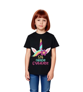 Çocuk Unicorn Baskılı Mezuniyet Tişört 5. Sınıf Kutlaması Rahat Kesim Kısa Kol Günlük Modern Şık