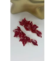 Kırmızı Sallantılı Yaprak Küpe (Pirinç Kaplama)