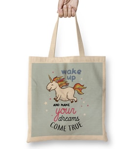 Wake Up Makes Dreams Come True Unicorn Bez Çanta Uzun Saplı