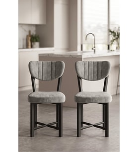 Sandalye 2 Adet Baby Face Kumaş Metal Ayak Modern Mutfak Sandalyesi Cafe Balkon Ofis Elma 9810 Gri