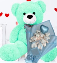 Premium 90 cm Peluş Ayı ve Premium Kalp Balonlu Romantik Mavi Peluş Ayıcık Buketi, Yıldönümü, Özel Gün - Sevdiğine Hediye (Turkuaz)