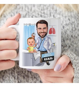 Kişiye Özel Karikatürlü Erkek Çocuk Doktoru Kupa Bardak