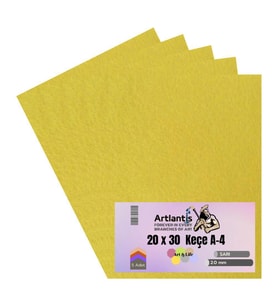 Sarı Keçe A4 2 mm 20x30 cm 5 li 1 Paket Okul Kreş Etkinlik
