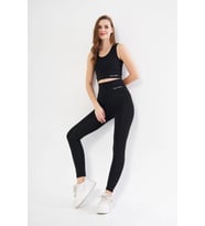 Lesa Wear Yüksek Bel Likralı Toparlayıcı Tayt Crop Takım (Siyah)
