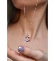 Papatya Silver 925 Ayar Gümüş Rose Kaplama Renkli Taşlı Çember Mineli Nazar Göz Damla Kolye