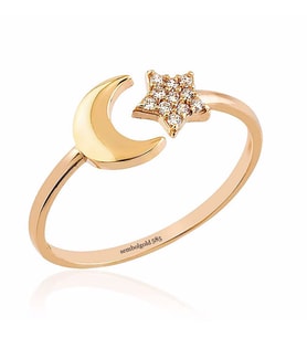 Ayyıldız Rose Altın Yüzük 14K Gold Taşlı (Çok Renkli)