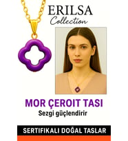Sertifikalı Gold Yonca Model Mor Çeroit Taşı Kolye Sezgi Güçlendirir (Çok Renkli)