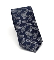 Gri Şal Desenli Lacivert Dokuma Kumaş Mendilli Slim Fit Kravat // SDK-2507-2