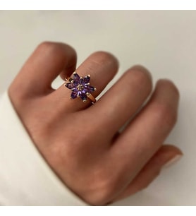Gümüş Rose Mor Lotus Çiçeği Yüzük