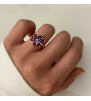 Gümüş Rose Mor Lotus Çiçeği Yüzük