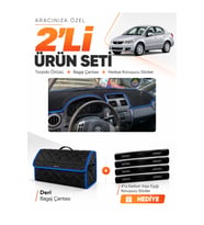 SUZUKI SX-4 (2006-2014) Uyumlu Torpido Örtüsü + Deri Bagaj Çantası + Sticker Seti - Siyah Mavi