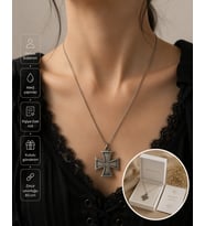 Gri Demir Haç Tasarımlı Unisex Kolye – 60 cm Zincirli Gotik Rock Tarzı