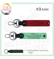 Motorcu Kuryeler, İsim Plaka ve 0 Rh (-) Kan Grubu Yazılı 2'li Anahtarlık Hediye, Kırmızı-Yeşil-Ysl