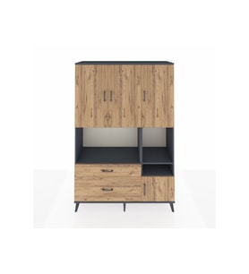 Hyperion Gardrop 7 Raflı 2 Çekmeceli 4 Kapaklı 132x44x195 Antrasit-Çam