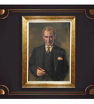 Altın Varaklı Çerçeveli Paspartulu Atatürk Tablo z5092 (Gold)