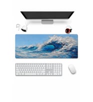 SonicTouch Klavye Mousepad 32x70cm Dikişsiz Pürüzsüz Sıvı Geçirmez Kaymaz Taban Turkuaz Dalgalar