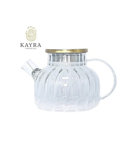 Çelik Kapaklı Borosilikat Dilimli Model Süzgeçli Cam Demlik Bitki Çayları 1000 Ml Royaleks-CM-2001
