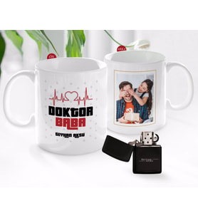 BK Gift Kişiye Özel Babalar Günü Hediyesi Fotoğraflı Kupa Bardak ve Benzinli Çakmak Seti-37 (Model 1)