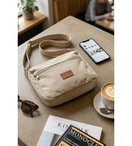 Bej Kadın Crossbody Çanta – Spor Şık, Fermuarlı ve Kullanışlı Günlük Çanta