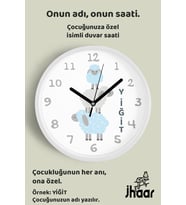 İsme Özel Sevimli Kuzular Çocuk Odası Duvar Saati Orta Boy 30 cm Beyaz Camlı Sessiz