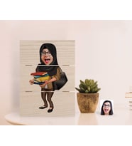 BK Gift Kişiye Özel Tesettürlü Kadın Öğretmen Karikatürlü Otantik Masaüstü Ahşap Palet Çerçeve-2 (Beyaz)