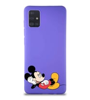 Samsung Galaxy M31S Soft Premier Kapak Mickey Mouse-F Tasarımlı Silikon Kılıf - Mor (Şeffaf)