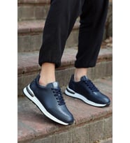 Alfeo Garantili Bağcıklı Hakiki Deri Ortopedik Taban Erkek Günlük Sneaker Spor Ayakkabı ALFEO-3721 (Lacivert-Beyaz)