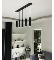 MYLİGHTS  RETRO   RUSTİK  SIRALI MASA ÜSTÜ BEŞLİ SARKIT AVİZE  GU10  LED ampul. Gün isigi dahildir (Siyah)