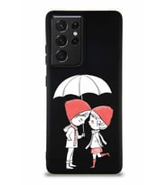 Samsung Galaxy S21 Ultra Soft Premier Kapak Aşk Tasarımlı Silikon Kılıf - Siyah (Şeffaf)